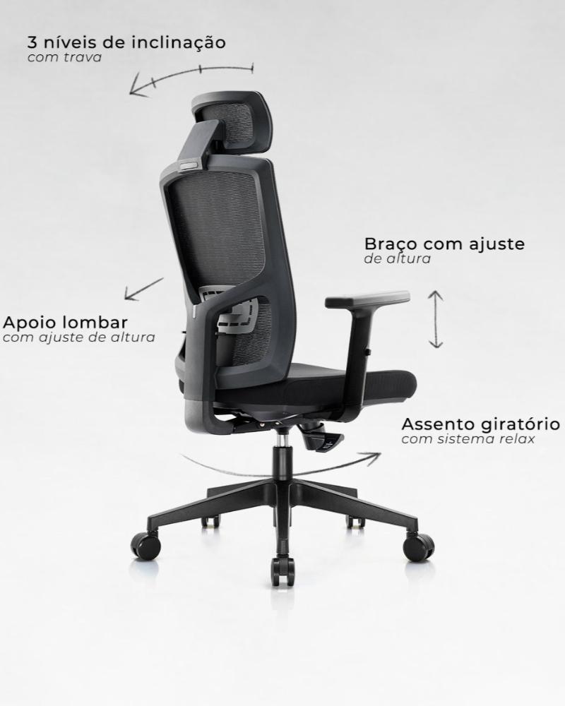 Unique Plus Preta - Cadeira Ergonômica de Escritório